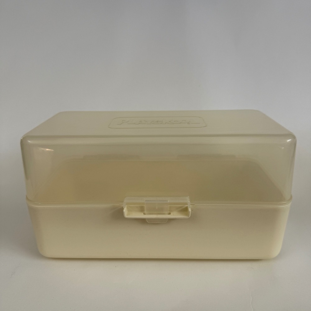 Vintage 1986 Playskool Plastic Storage Case Box Ivory Hinged Lid 11"